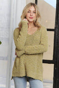 ADORA High-Low Side Slit V-Neck Sweater - Hovatok