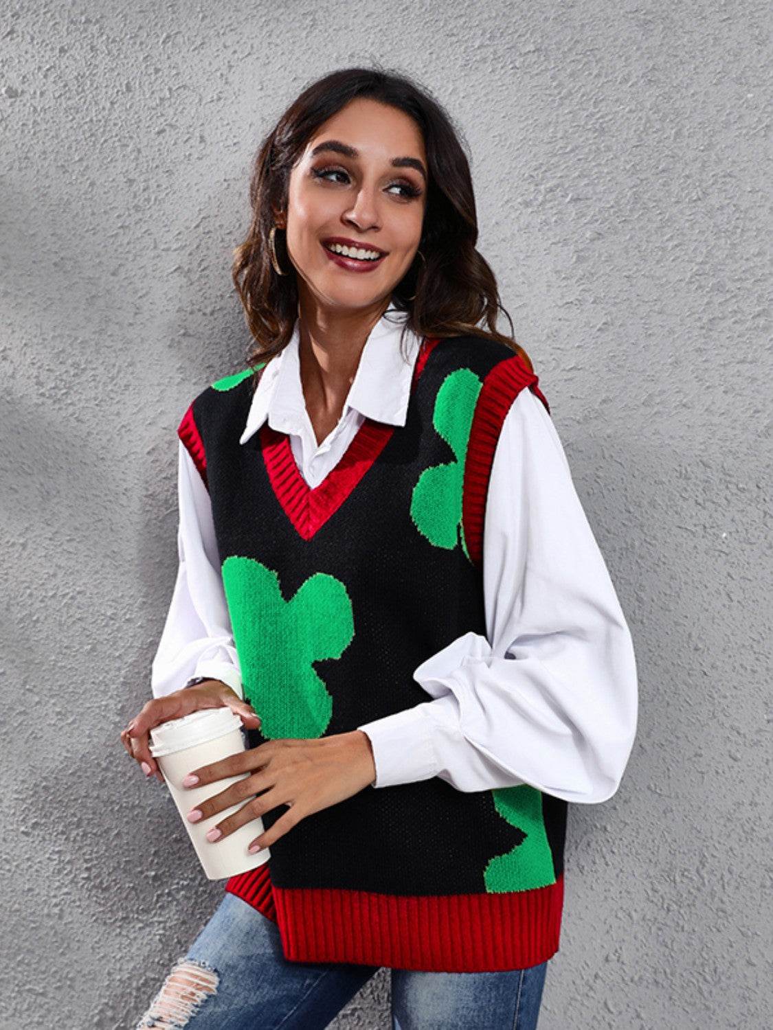 Four Leaf Clover V-Neck Sweater Vest - Hovatok