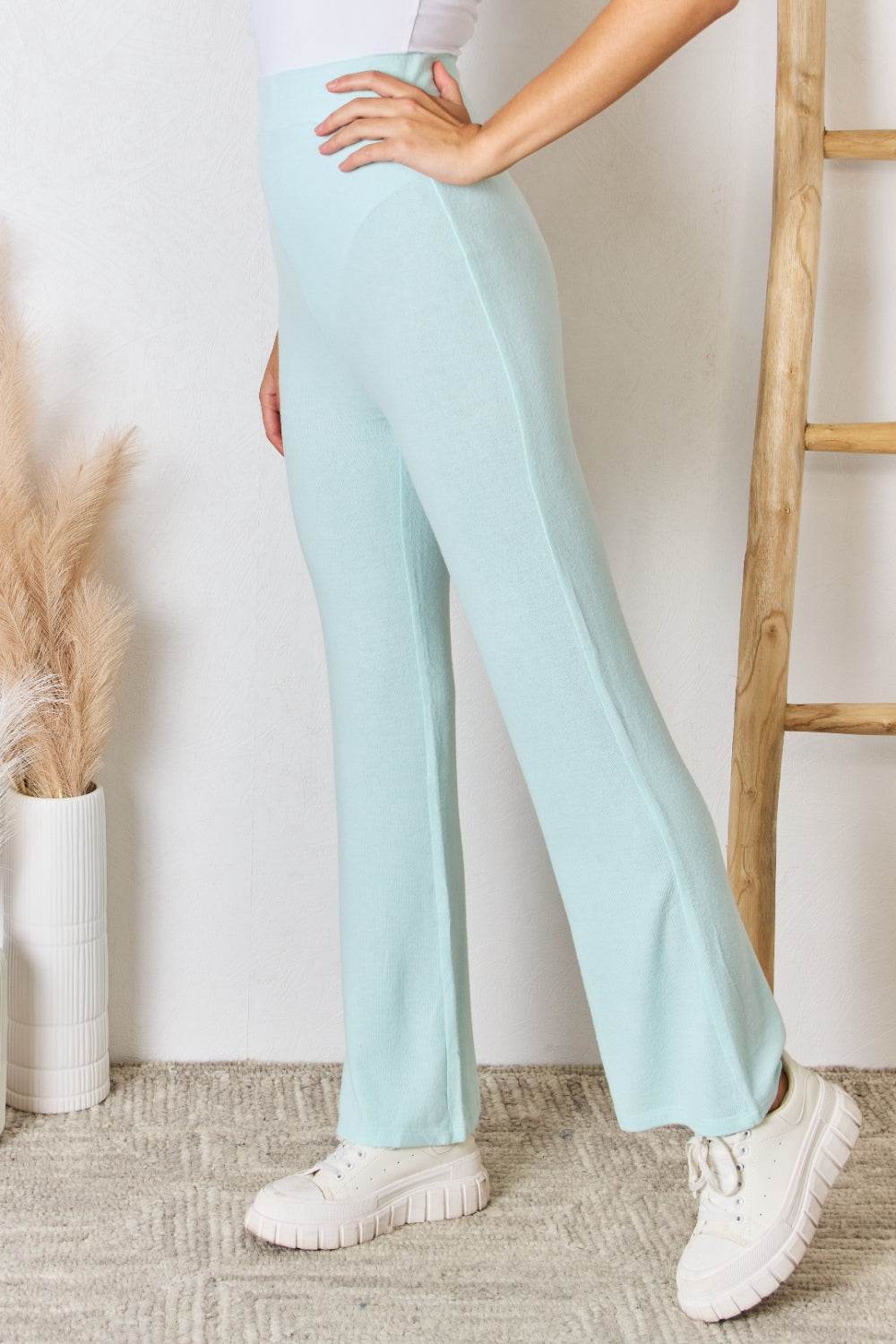 RISEN Full Size High Waist Ultra Soft Knit Flare Pants - Hovatok