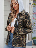 Pocketed Leopard Long Sleeve Denim Jacket - Hovatok