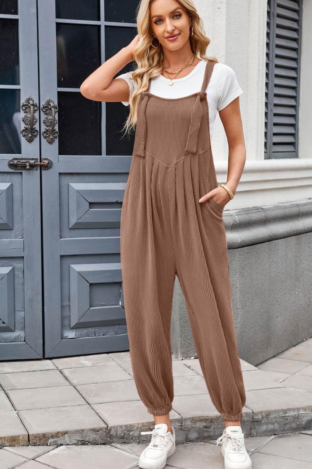 Lovelet Knotted Strap Overalls with Pockets - Hovatok