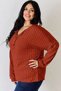 Basic Bae Full Size Ribbed Half Button Long Sleeve T-Shirt - Hovatok