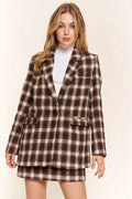 And The Why Full Size Plaid Brushed One Button Blazer - Hovatok