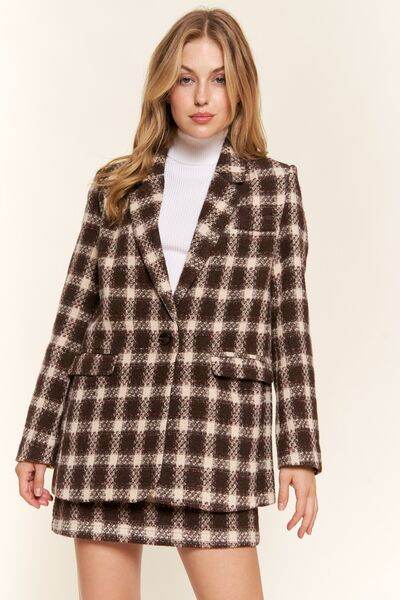 And The Why Full Size Plaid Brushed One Button Blazer - Hovatok