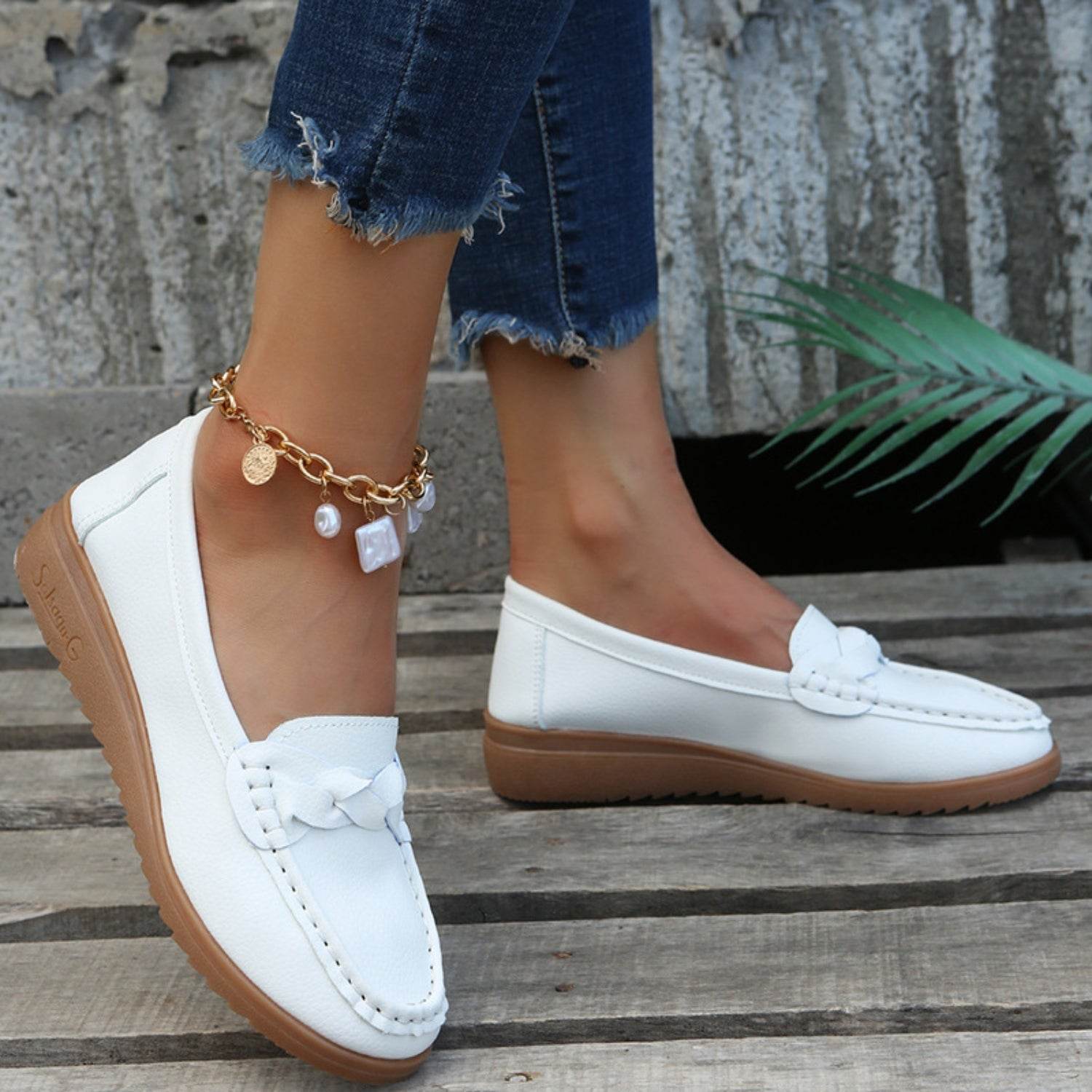 Weave Wedge Heeled Loafers - Hovatok