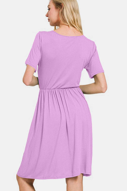 Zenana Surplice Short Sleeve Brushed DTY Dress - Hovatok