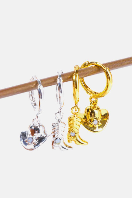 Hat & Boot Shape Asymmetrical Copper 14K Gold Plated Earrings - Hovatok