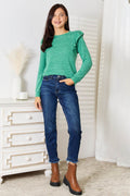 Double Take Ruffle Shoulder Long Sleeve T-Shirt - Hovatok