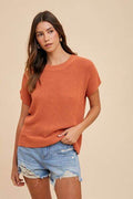 Annie Wear Round Neck Short Sleeve Sweater - Hovatok