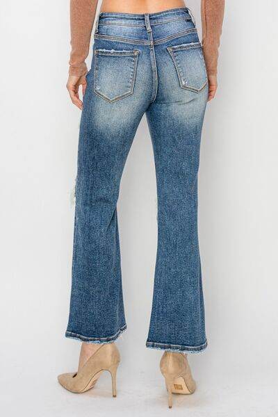 Risen Full Size High Rise Distressed Ankle Flare Jeans - Hovatok