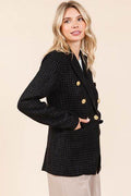 Mittoshop Plaid Texture Double-Breasted Long Sleeve Blazer - Hovatok