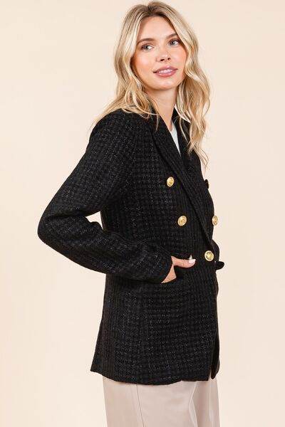 Mittoshop Plaid Texture Double-Breasted Long Sleeve Blazer - Hovatok