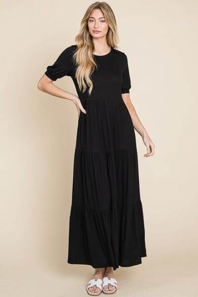 BOMBOM Short Sleeve Tiered Maxi Dress - Hovatok