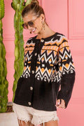 BiBi Ethnic Pattern Button Up Knit Cardigan - Hovatok