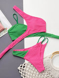 Contrast One-Shoulder Two-Piece Swim Set - Hovatok