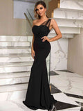 Rhinestone One-Shoulder Formal Dress - Hovatok