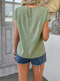 Devine Swiss Dot Round Neck Crochet Short Sleeve Top - Hovatok
