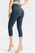 Wide Waistband Cropped Active Leggings with Pockets - Hovatok