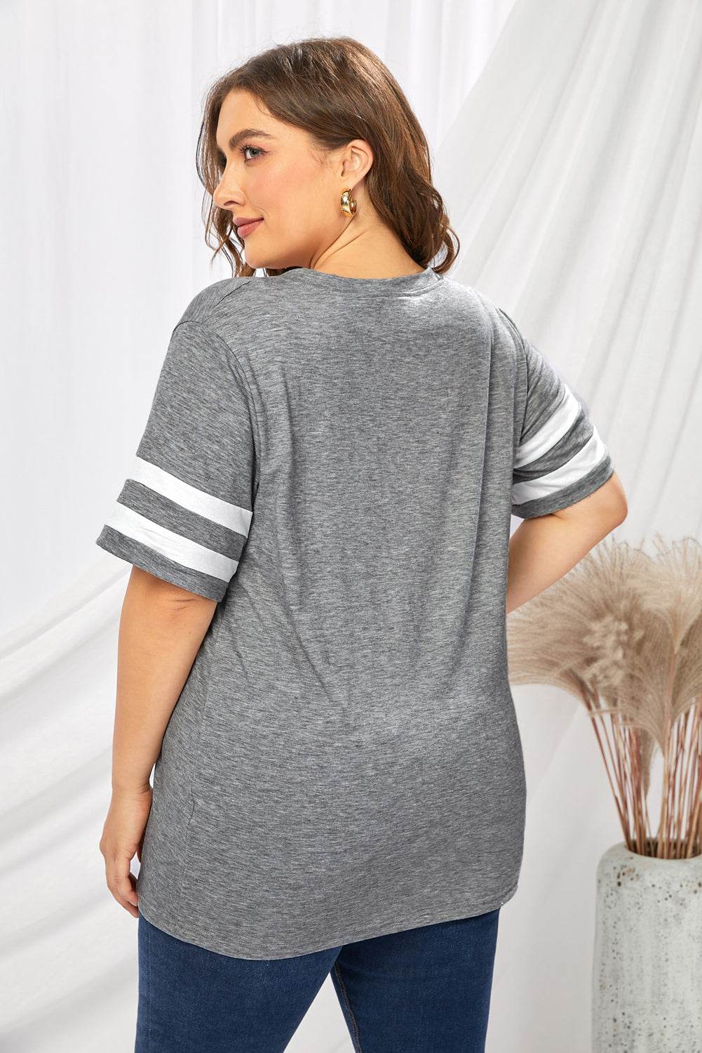 Plus Size Striped V-Neck Tee Shirt - Hovatok