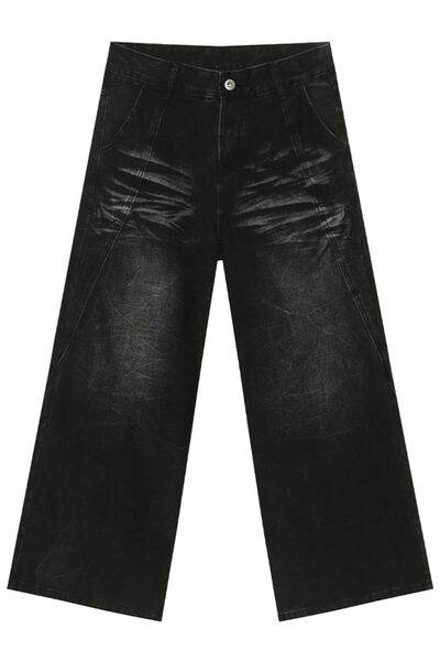 Washed Cat Whiskered Wide Leg Jeans - Hovatok