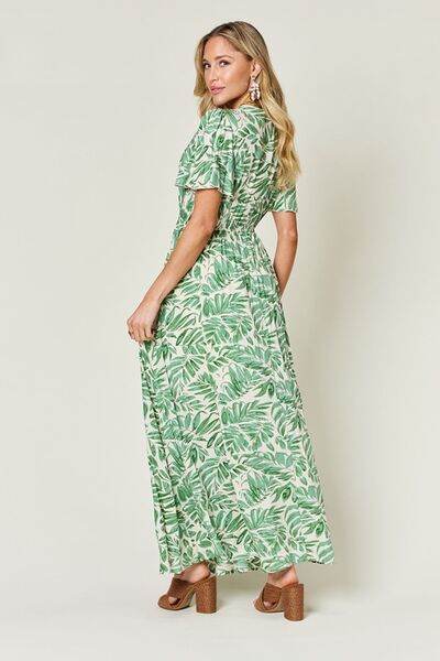 Double Take Full Size Printed Drawstring Short Sleeve Dress - Hovatok