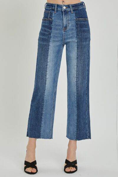 RISEN Full Size Mid-Rise Waist Two-Tones Jeans with Pockets - Hovatok