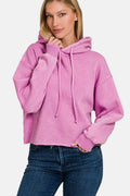 Zenana Acid Wash Fleece Cropped Hoodie - Hovatok