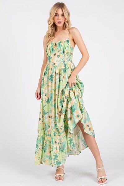 Mittoshop Floral Smocked Back Ruffled Hem Maxi Cami Dress - Hovatok