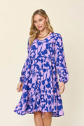 Double Take Full Size Printed Ruffle Hem Dress with Pocket - Hovatok