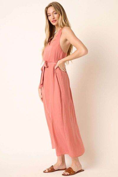 Mittoshop Cross Back Belted V Neck Tank Maxi Dress - Hovatok