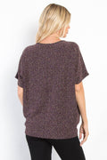 Be Stage Full Size Lurex Center Elastic Cinched Knit Top - Hovatok