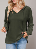 Double Take Drawstring Dropped Shoulder Long Sleeve Hoodie - Hovatok