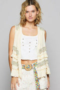 POL Ruffled Open Front Sleeveless Cardigan - Hovatok