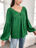 Plus Size Texture V-Neck Long Sleeve Top - Hovatok