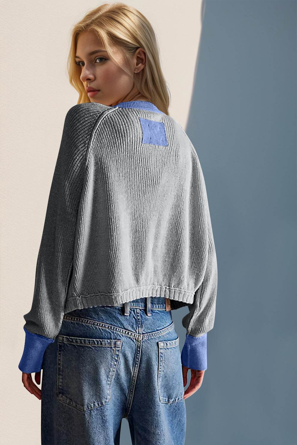 Double Take Contrast Button Up Long Sleeve Cardigan - Hovatok