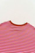 Contrast Striped Round Neck Short Sleeve T-Shirt - Hovatok