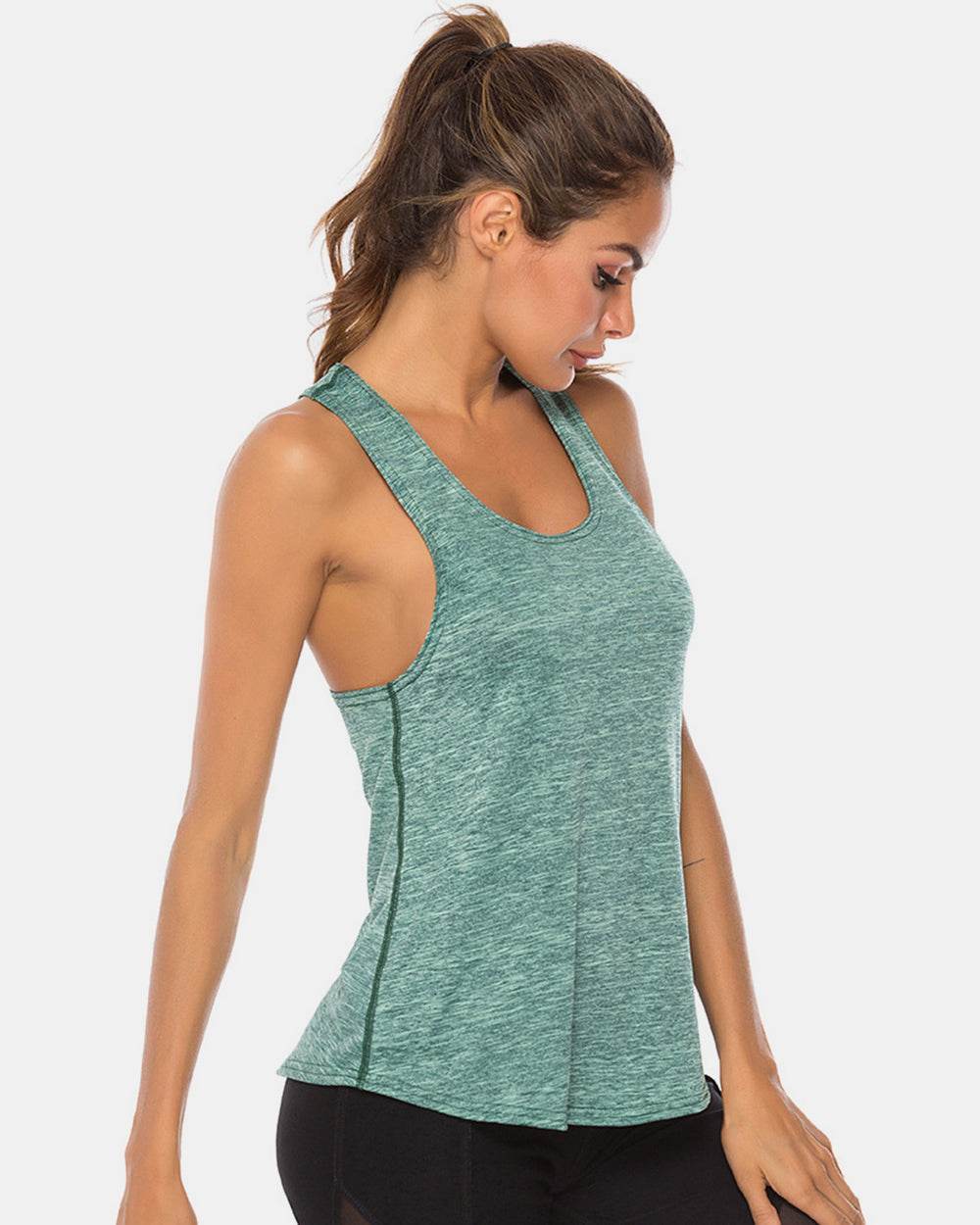 Full Size Scoop Neck Wide Strap Active Tank - Hovatok