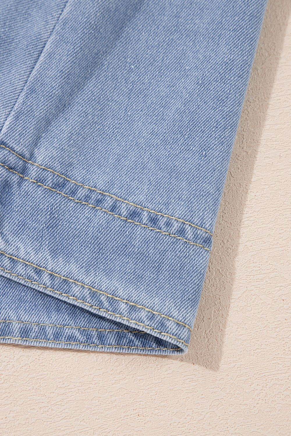 Lapel Neck Cap Sleeve Denim Babydoll Dress - Hovatok