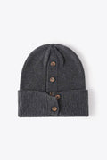 Button Detail Rib-Knit Cuff Beanie - Hovatok