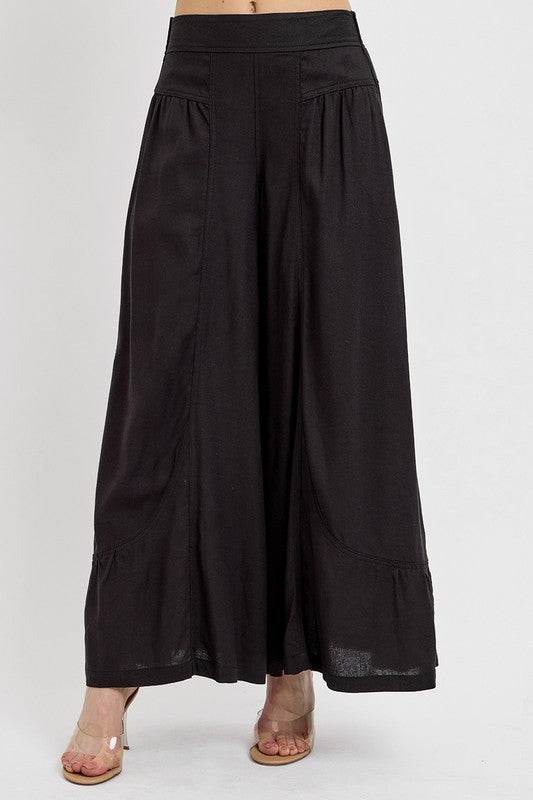RISEN Shirring Detail Wide Leg Pants - Hovatok