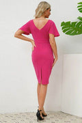 Slit Round Neck Flutter Sleeve Dress - Hovatok