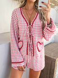 Devine Tie Front Contrast Plaid Shirt and Shorts Set - Hovatok