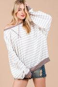 Ces Femme Striped Round Neck Drop Shoulder Sweatshirt - Hovatok