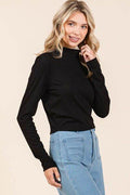 Mittoshop Mock Neck Rib Knit Long Sleeve Crop Top - Hovatok