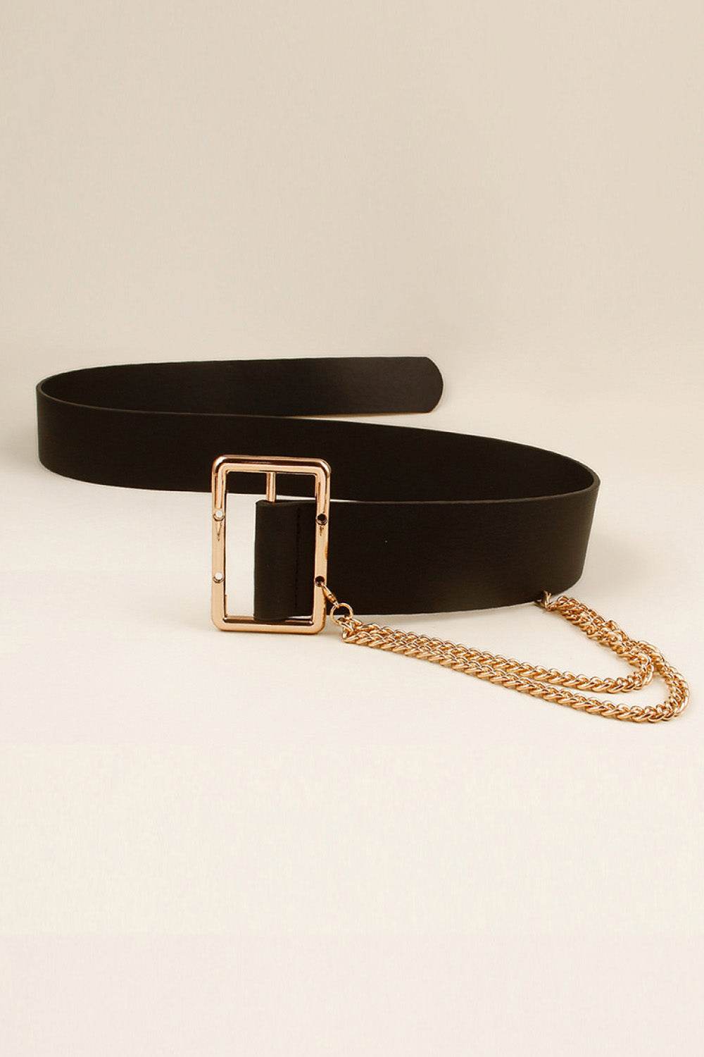 PU Leather Wide Belt with Chain - Hovatok