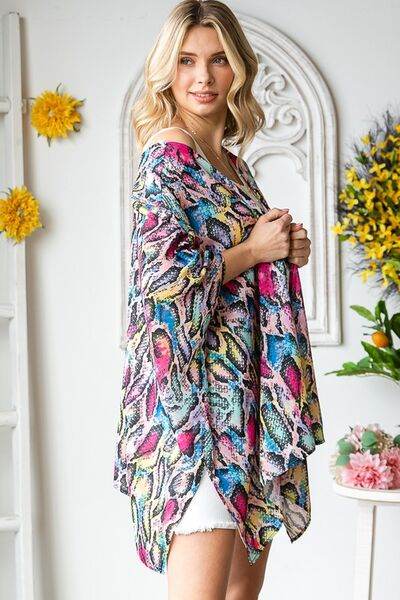 Heimish Full Size Multi Color Snake Open Cardigan Plus Size - Hovatok