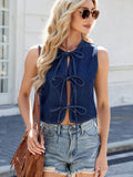 Tied Round Neck Denim Vest - Hovatok