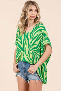 Mittoshop Zebra Print V-Neck Short Sleeve Oversized Top - Hovatok