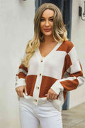 Angel Wings Plaid V-Neck Dropped Shoulder Cardigan - Hovatok