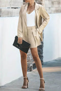 Longline Blazer and Shorts Set with Pockets - Hovatok
